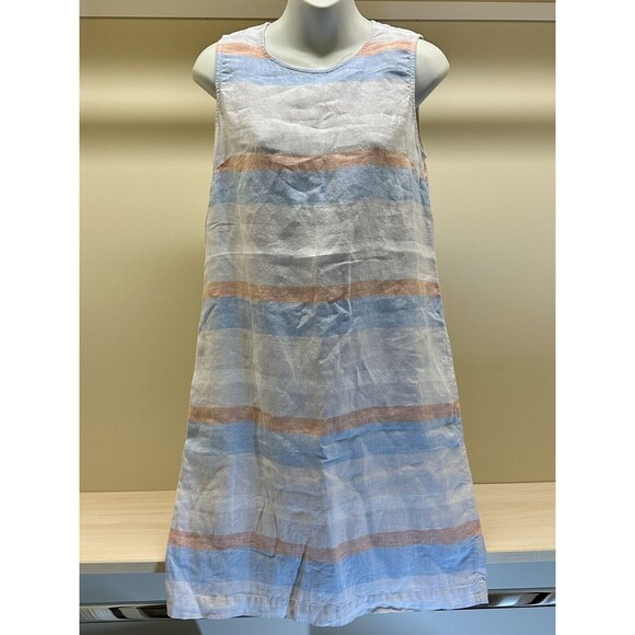 Cynthia Rowley 100% Linen Multicolor Stripe Sleeveless Tank Sheath Dress Sz 2 - Picture 1 of 3